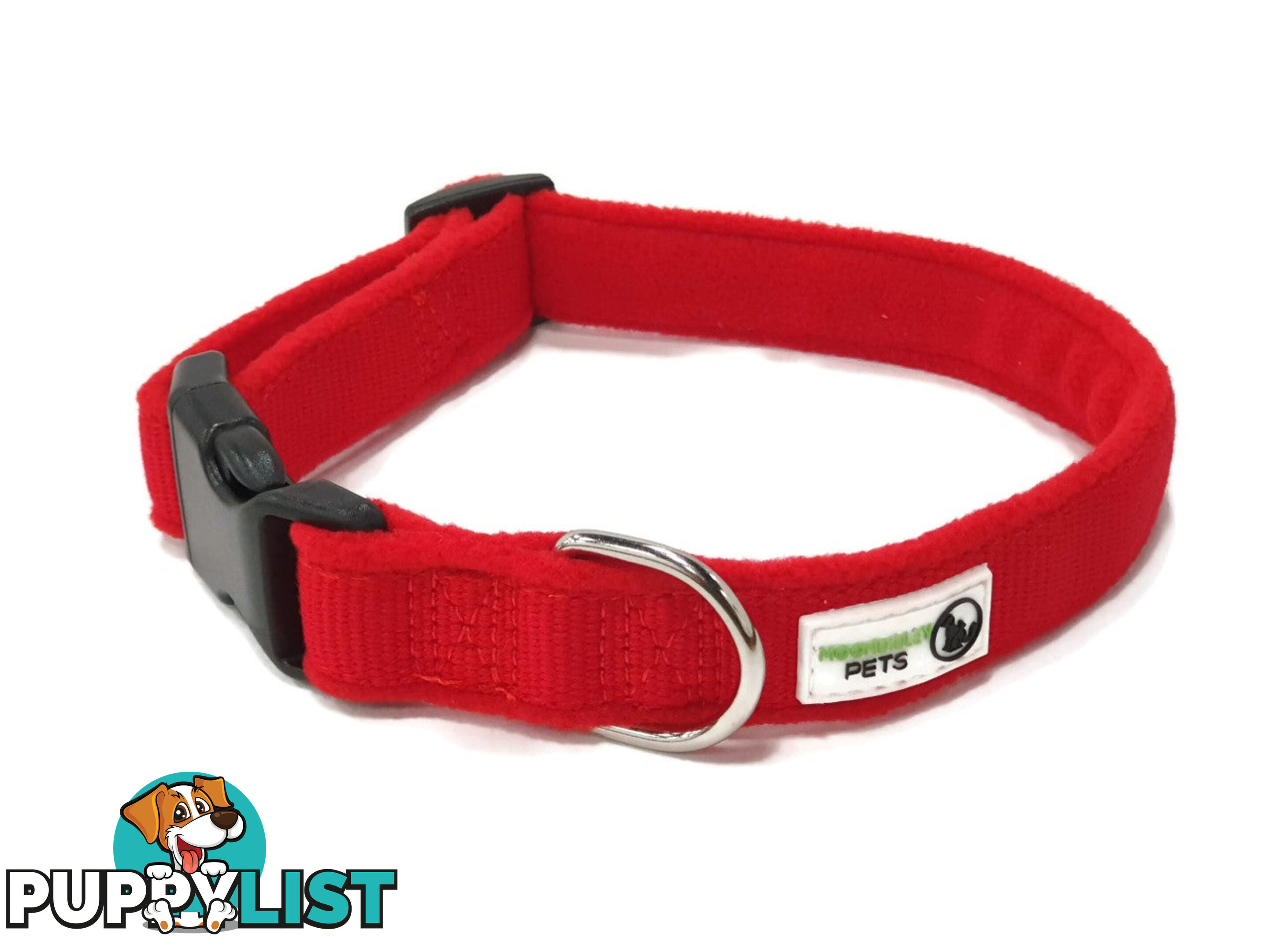 100% Pure Bamboo Fibre w/Fleece Lining Dog Collar Plastic Buckle - Moondidley Pets - MDPCOLFLESRED