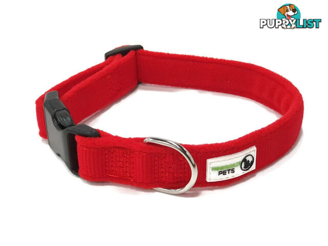 100% Pure Bamboo Fibre w/Fleece Lining Dog Collar Plastic Buckle - Moondidley Pets - MDPCOLFLESRED