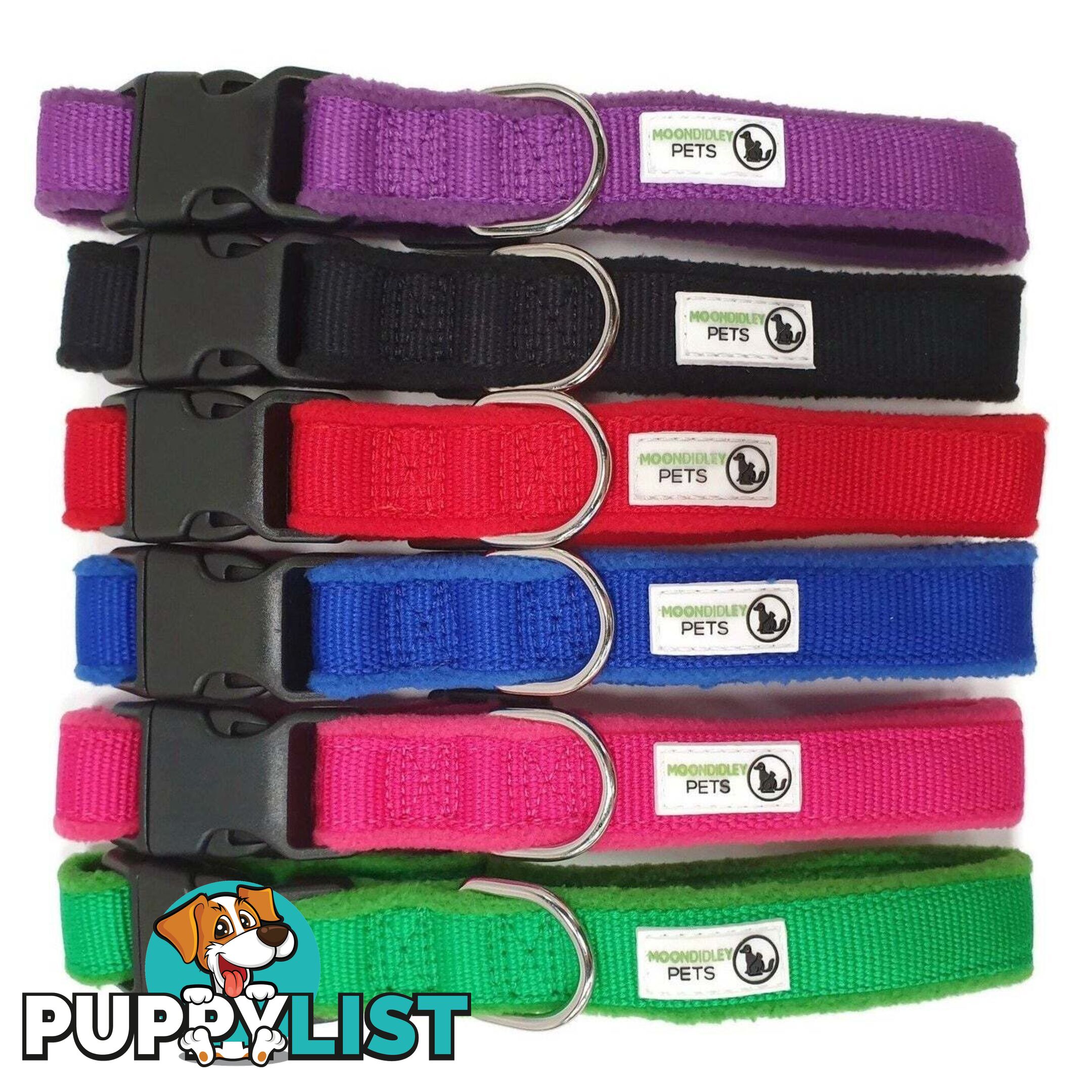 100% Pure Bamboo Fibre w/Fleece Lining Dog Collar Plastic Buckle - Moondidley Pets - MDPCOLFLESRED