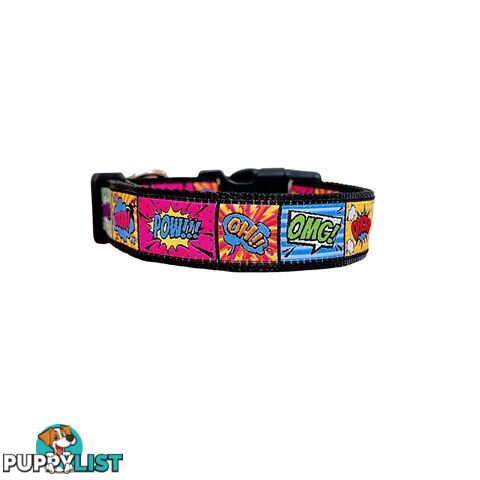 Comic Mania Dog Collar / XS - L - Hand Made by The Bark Side - TBSCOMSMLGRN