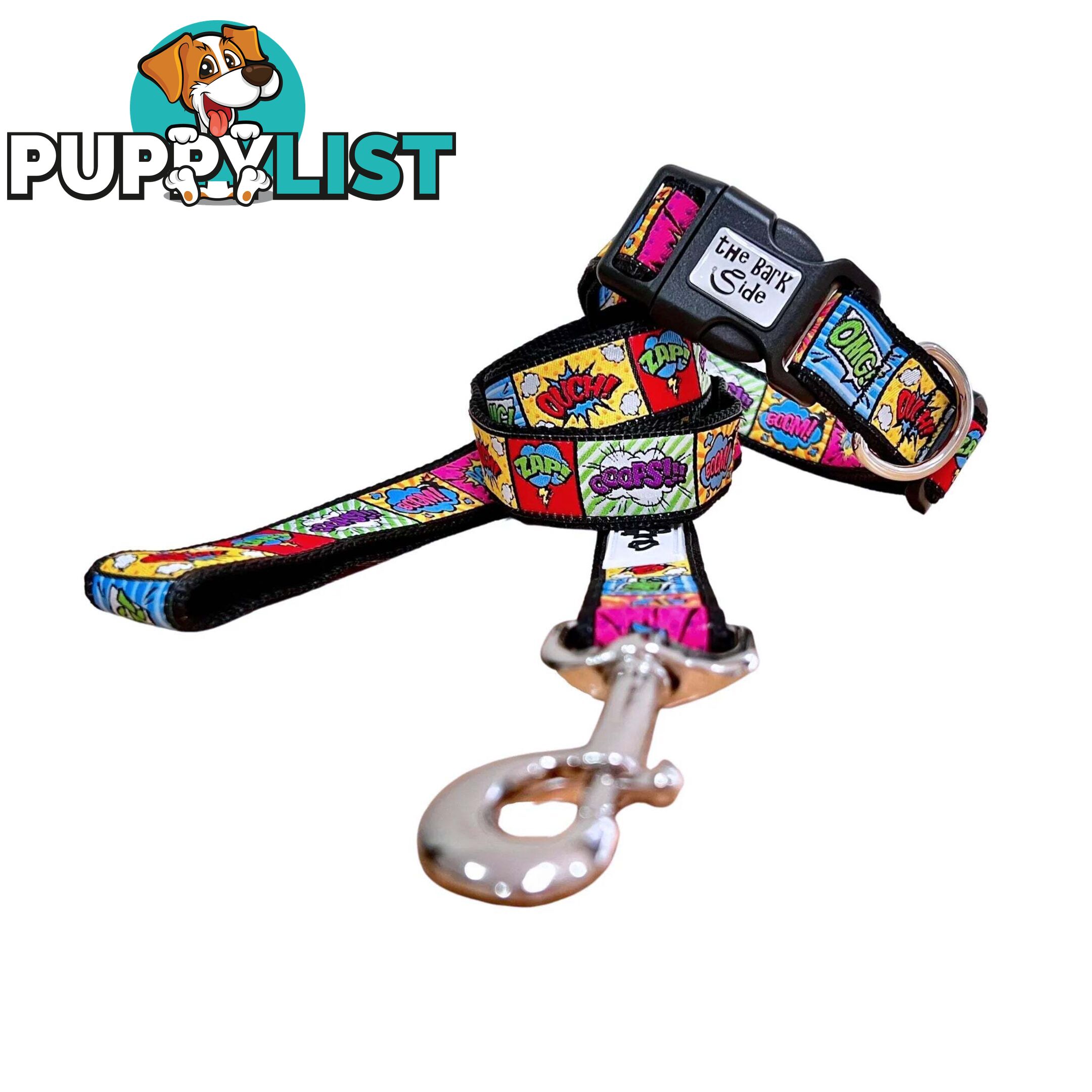 Comic Mania Dog Collar / XS - L - Hand Made by The Bark Side - TBSCOMSMLGRN