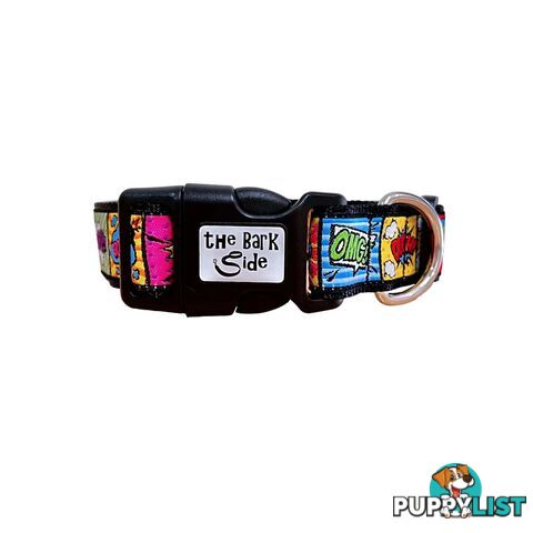 Comic Mania Dog Collar / XS - L - Hand Made by The Bark Side - TBSCOMSMLGRN