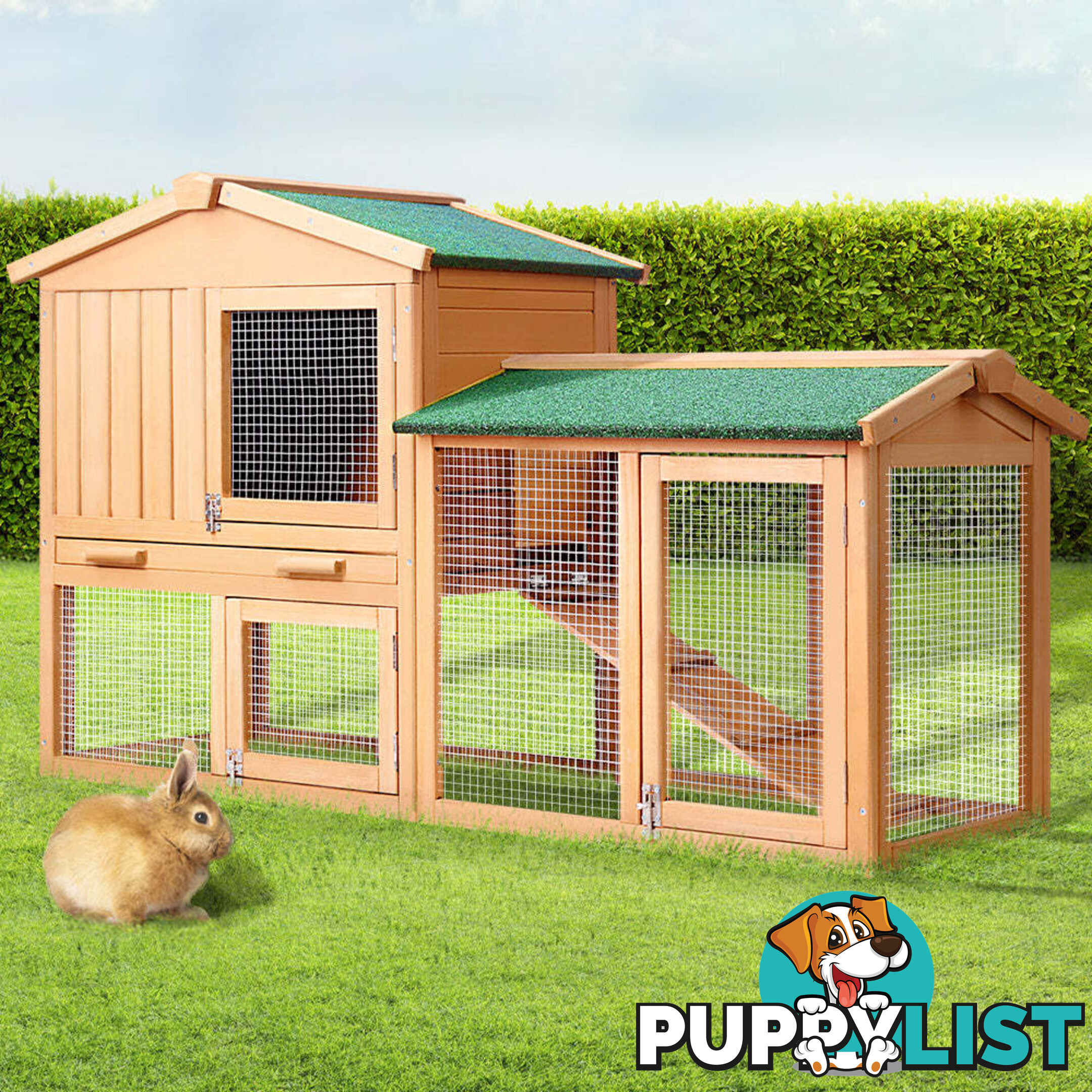 i.Pet Chicken Coop Rabbit Hutch 138cm x 44cm x 85cm Large House Run Cage Wooden Outdoor - PET-GT-WOOD-R036