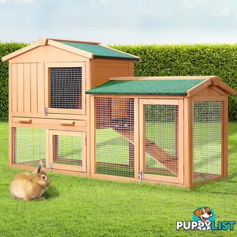 i.Pet Chicken Coop Rabbit Hutch 138cm x 44cm x 85cm Large House Run Cage Wooden Outdoor - PET-GT-WOOD-R036