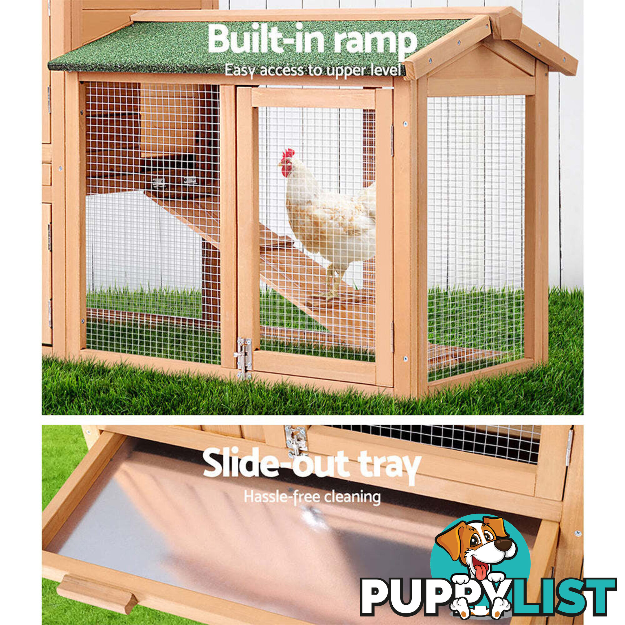 i.Pet Chicken Coop Rabbit Hutch 138cm x 44cm x 85cm Large House Run Cage Wooden Outdoor - PET-GT-WOOD-R036