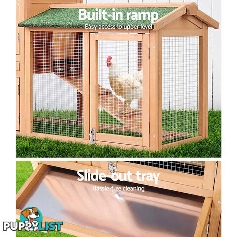 i.Pet Chicken Coop Rabbit Hutch 138cm x 44cm x 85cm Large House Run Cage Wooden Outdoor - PET-GT-WOOD-R036