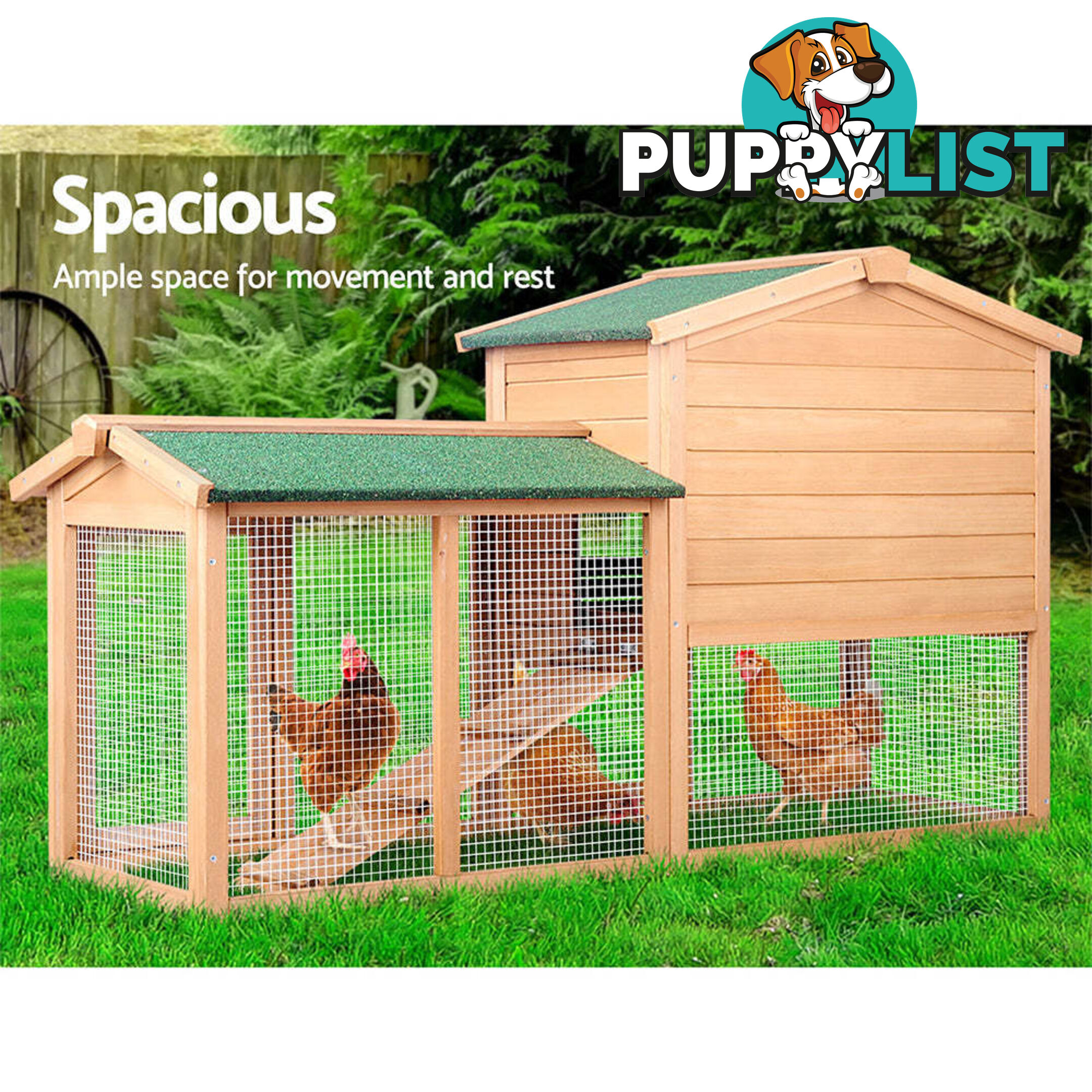 i.Pet Chicken Coop Rabbit Hutch 138cm x 44cm x 85cm Large House Run Cage Wooden Outdoor - PET-GT-WOOD-R036