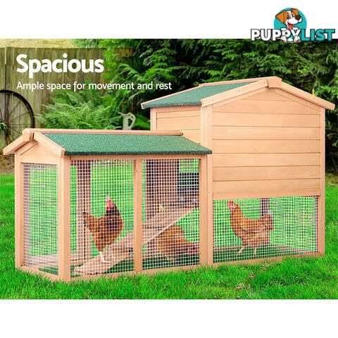 i.Pet Chicken Coop Rabbit Hutch 138cm x 44cm x 85cm Large House Run Cage Wooden Outdoor - PET-GT-WOOD-R036