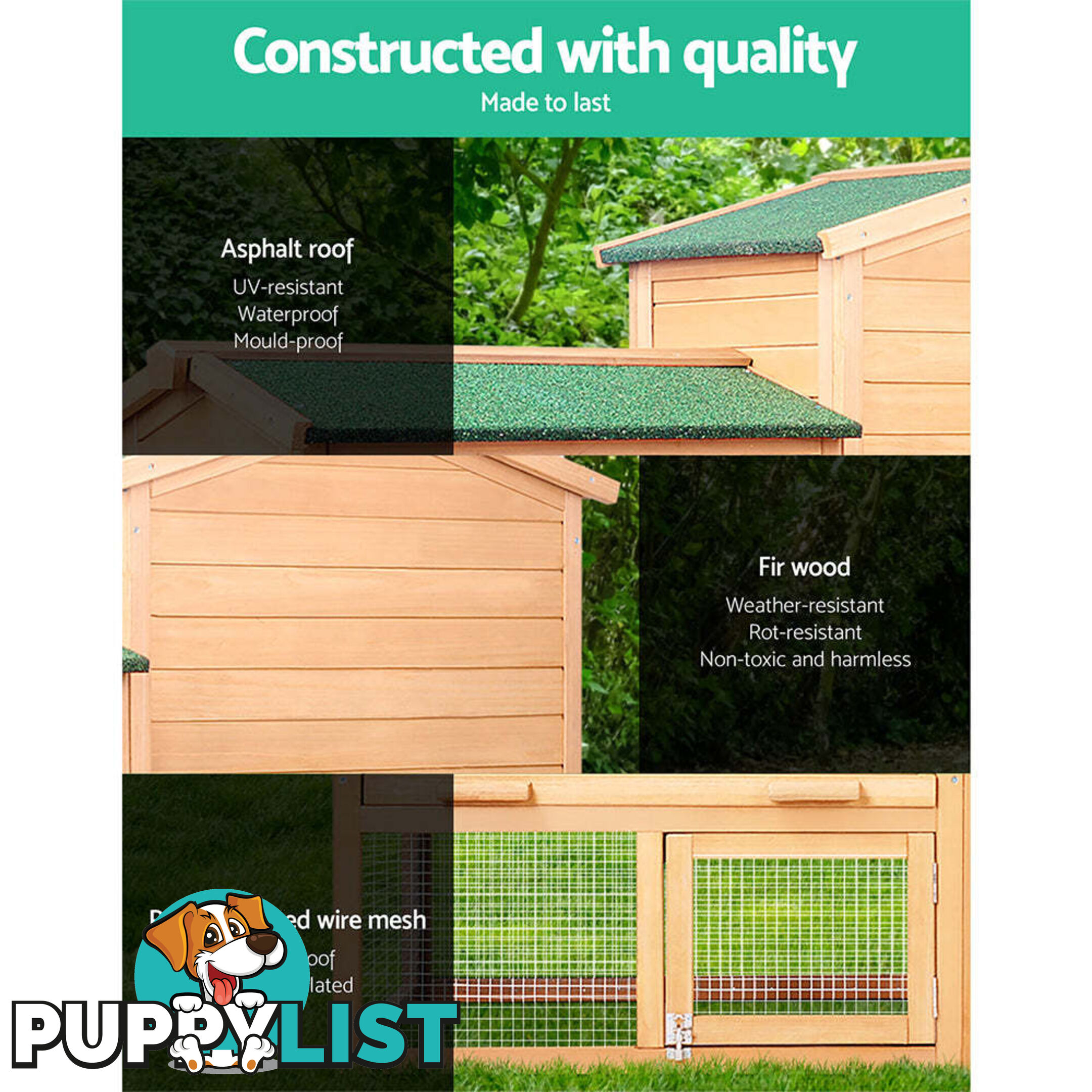 i.Pet Chicken Coop Rabbit Hutch 138cm x 44cm x 85cm Large House Run Cage Wooden Outdoor - PET-GT-WOOD-R036
