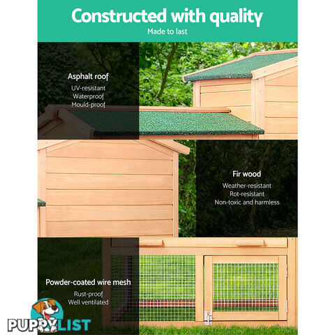 i.Pet Chicken Coop Rabbit Hutch 138cm x 44cm x 85cm Large House Run Cage Wooden Outdoor - PET-GT-WOOD-R036