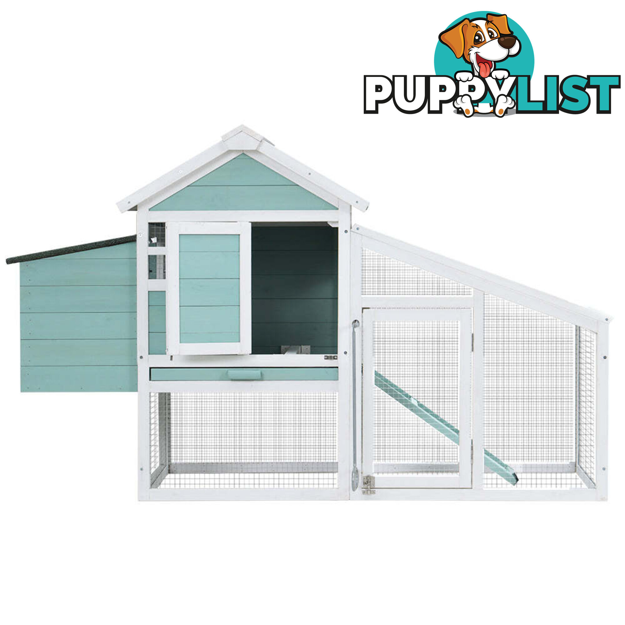 i.Pet Chicken Coop Rabbit Hutch 150cm x 60cm x 93cm Large House Run Cage Wooden Outdoor Bunny - PET-CH-100-GW
