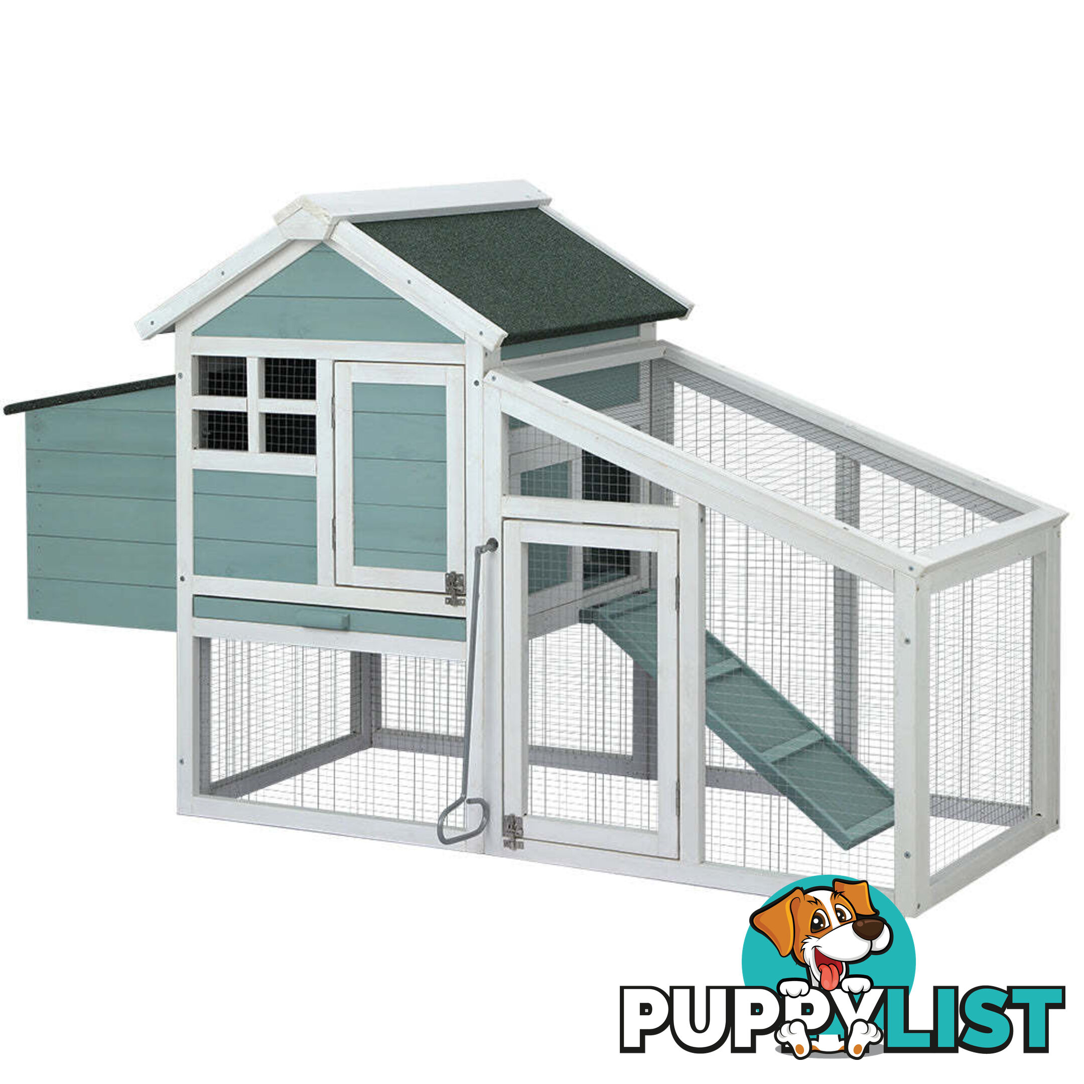 i.Pet Chicken Coop Rabbit Hutch 150cm x 60cm x 93cm Large House Run Cage Wooden Outdoor Bunny - PET-CH-100-GW