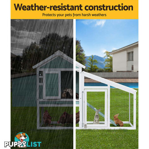 i.Pet Chicken Coop Rabbit Hutch 150cm x 60cm x 93cm Large House Run Cage Wooden Outdoor Bunny - PET-CH-100-GW
