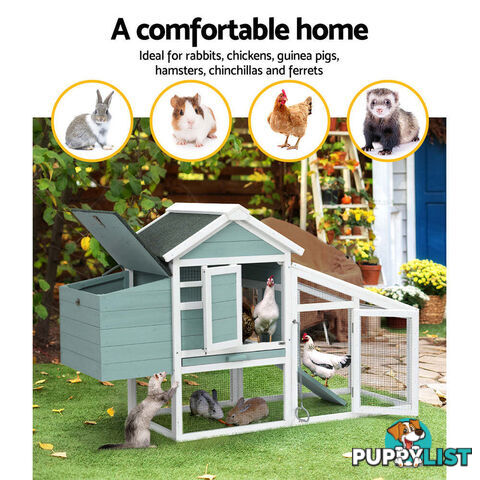 i.Pet Chicken Coop Rabbit Hutch 150cm x 60cm x 93cm Large House Run Cage Wooden Outdoor Bunny - PET-CH-100-GW