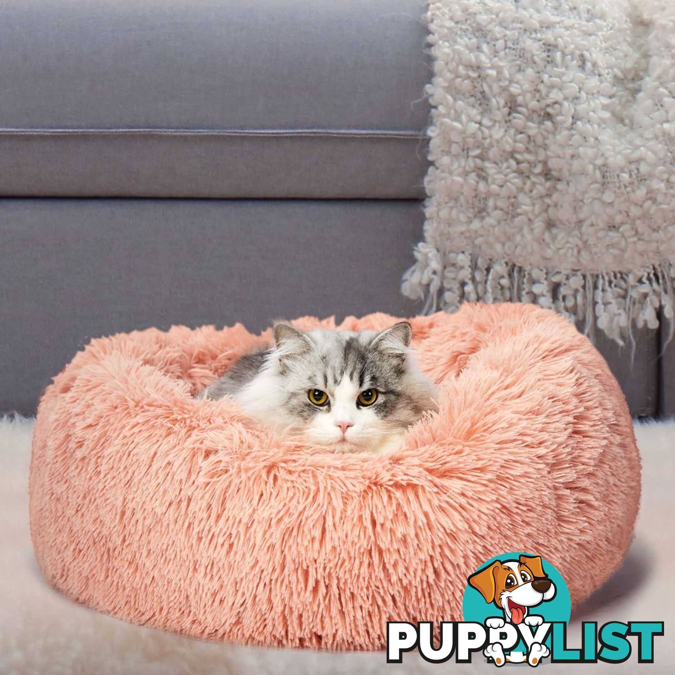 Pet Bed Cat Dog Donut Nest Calming Deep Sleeping Pink - WB-JC1058-L-PK