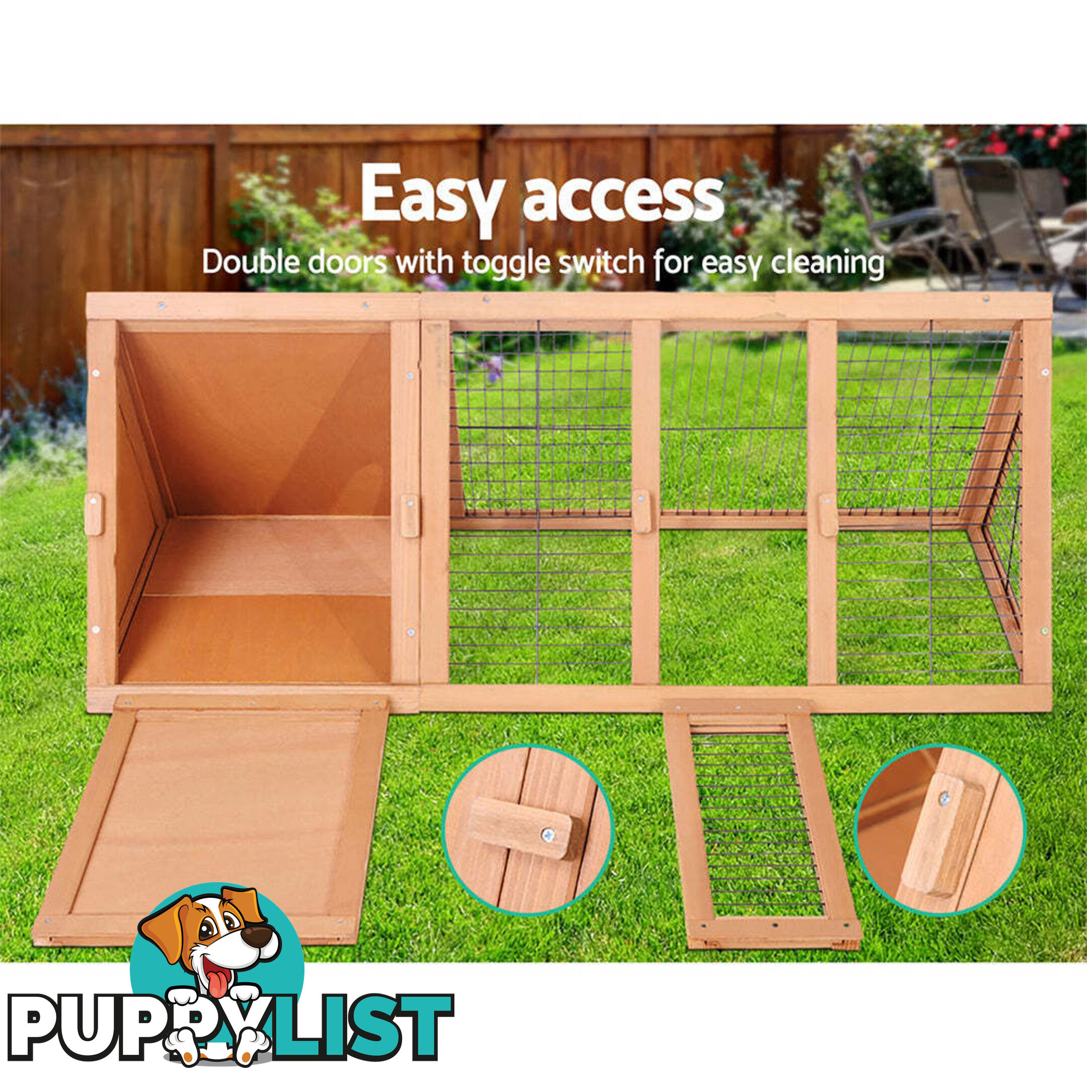 i.Pet Rabbit Hutch 119cm x 51cm x 44cm Chicken Coop Large Run Wooden Cage Outdoor - PET-GT-CAGE-R005