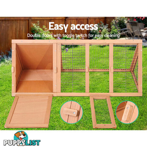 i.Pet Rabbit Hutch 119cm x 51cm x 44cm Chicken Coop Large Run Wooden Cage Outdoor - PET-GT-CAGE-R005