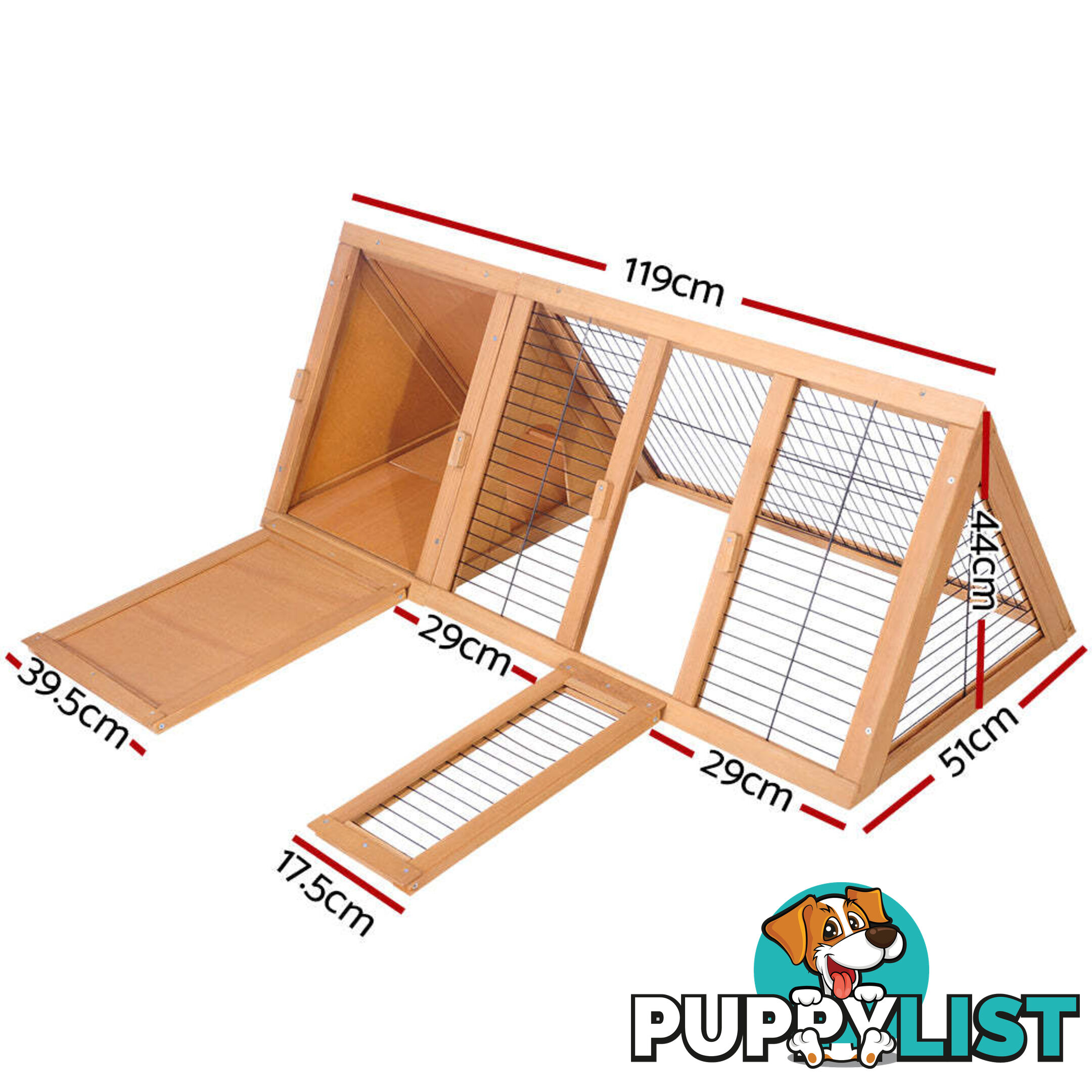 i.Pet Rabbit Hutch 119cm x 51cm x 44cm Chicken Coop Large Run Wooden Cage Outdoor - PET-GT-CAGE-R005