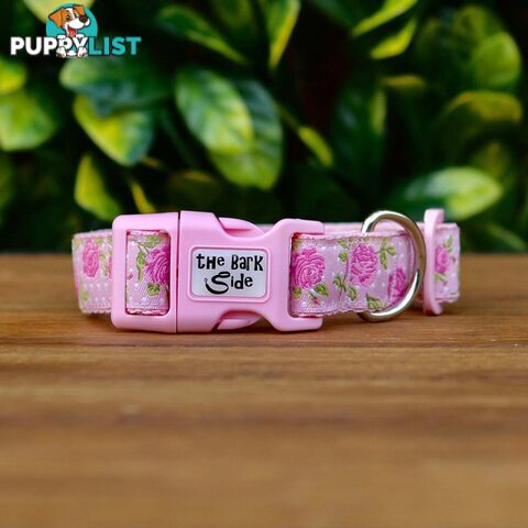 Rose Dog Collar / XS - L - Hand Made by The Bark Side - TBSROSXSPNK
