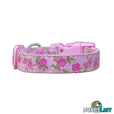 Rose Dog Collar / XS - L - Hand Made by The Bark Side - TBSROSXSPNK