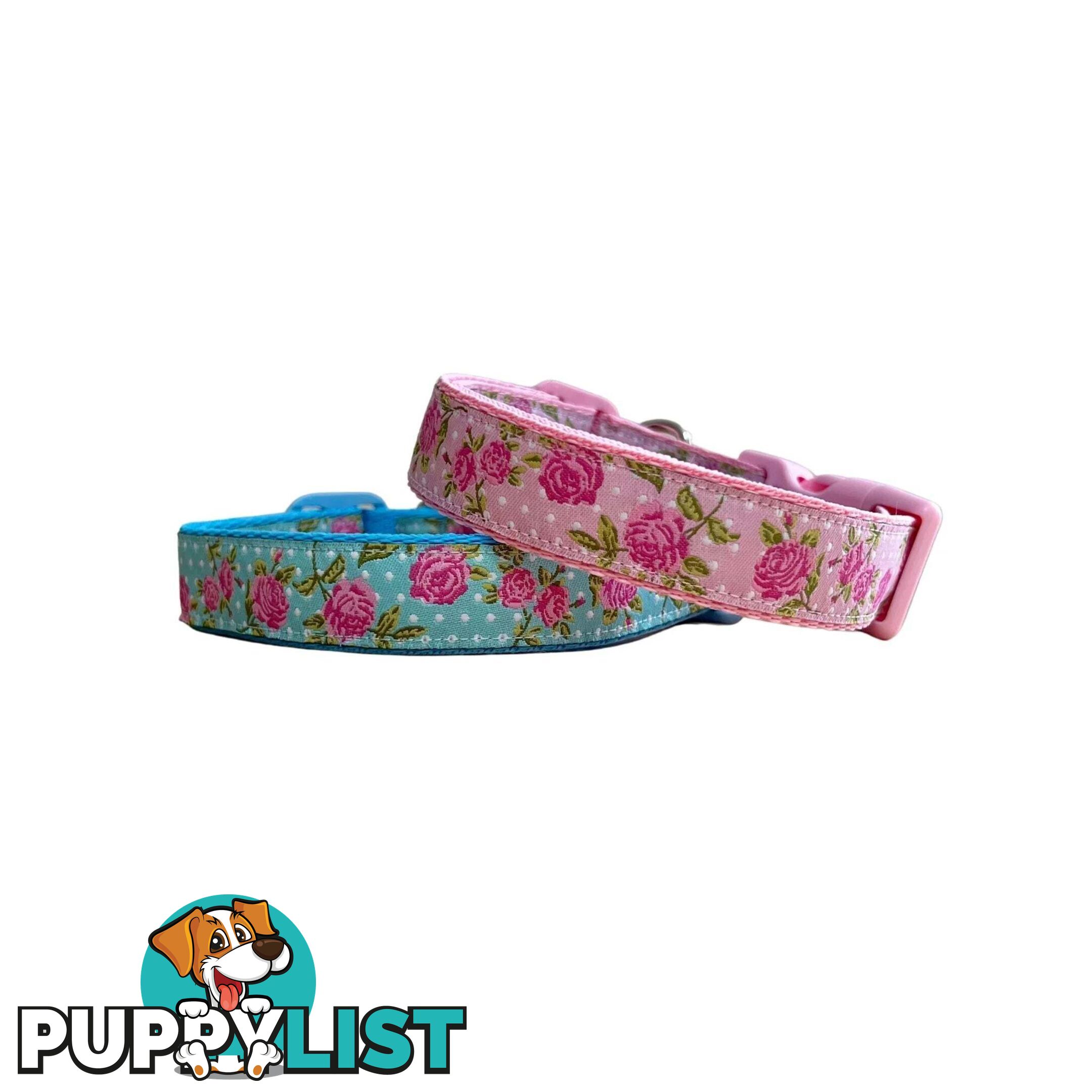 Rose Dog Collar / XS - L - Hand Made by The Bark Side - TBSROSXSPNK