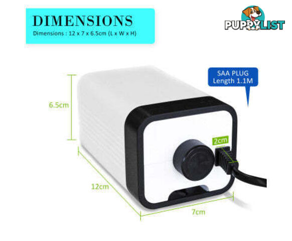 Aquarium Air Pump Oxygen Hydroponic 2 Outlet 180L/H 4W - V274-AQ-AP202