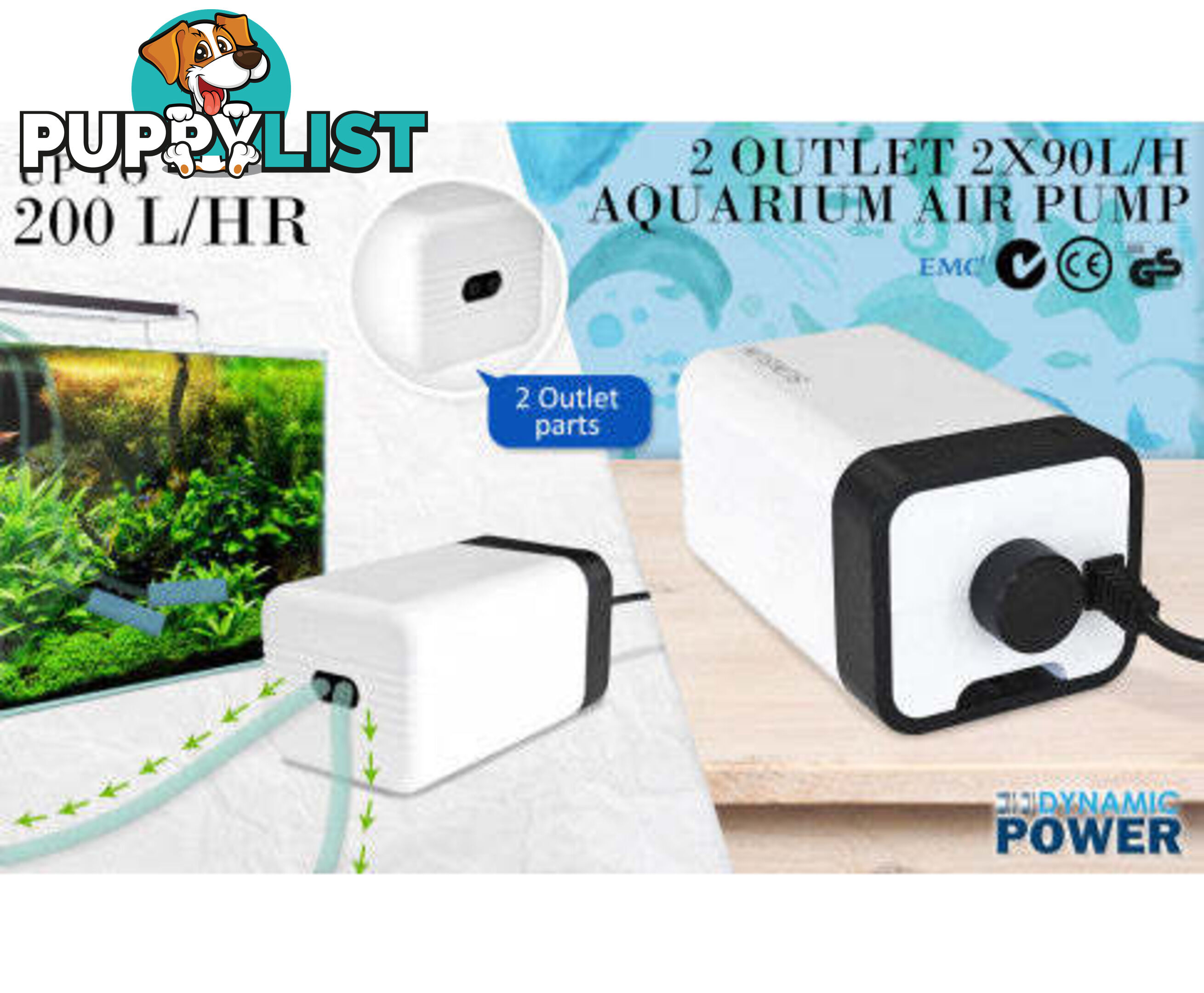 Aquarium Air Pump Oxygen Hydroponic 2 Outlet 180L/H 4W - V274-AQ-AP202