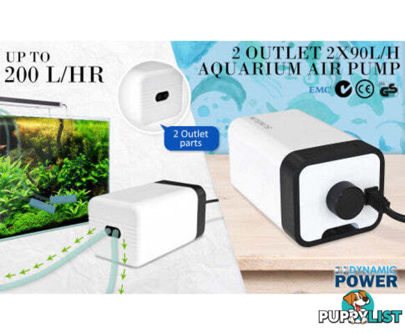 Aquarium Air Pump Oxygen Hydroponic 2 Outlet 180L/H 4W - V274-AQ-AP202