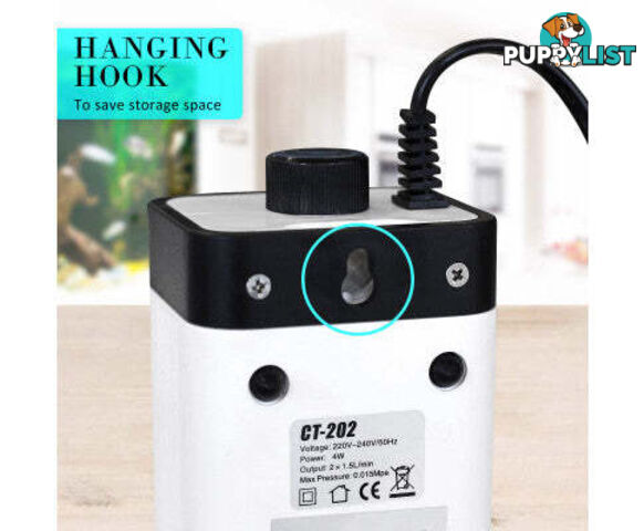 Aquarium Air Pump Oxygen Hydroponic 2 Outlet 180L/H 4W - V274-AQ-AP202