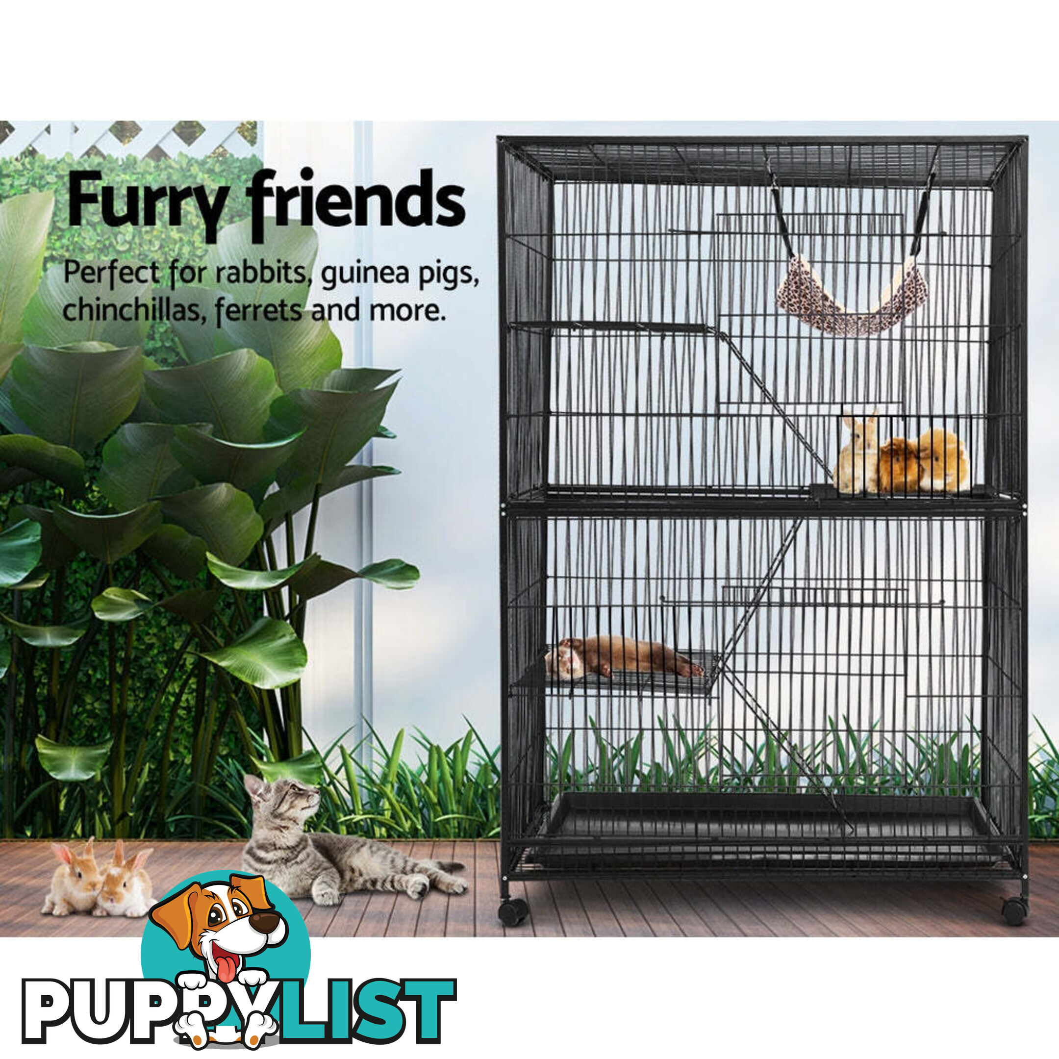 i.Pet Rabbit Cage 142cm Hutch 4 Level Bird Guinea Pig Ferret - PET-FERRETCAGE-H140