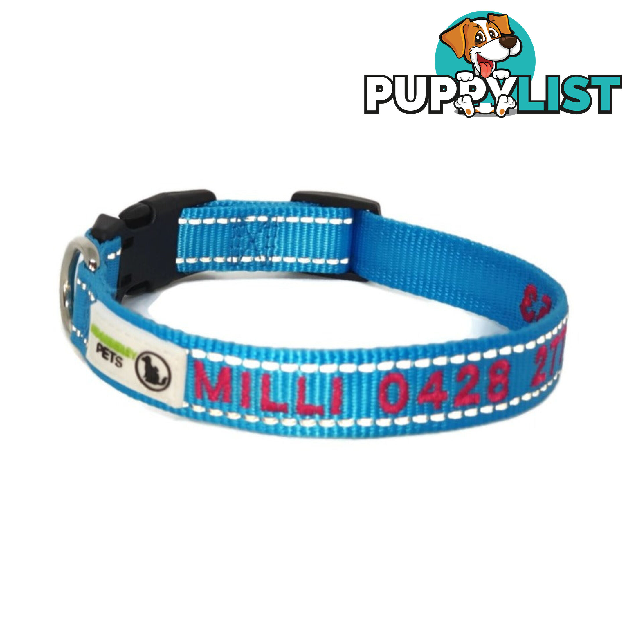 Doggie ID Collar Nylon w/Reflective Stitching Embroidered Personalised Custom. - GC-DIC-031-XS-BLK