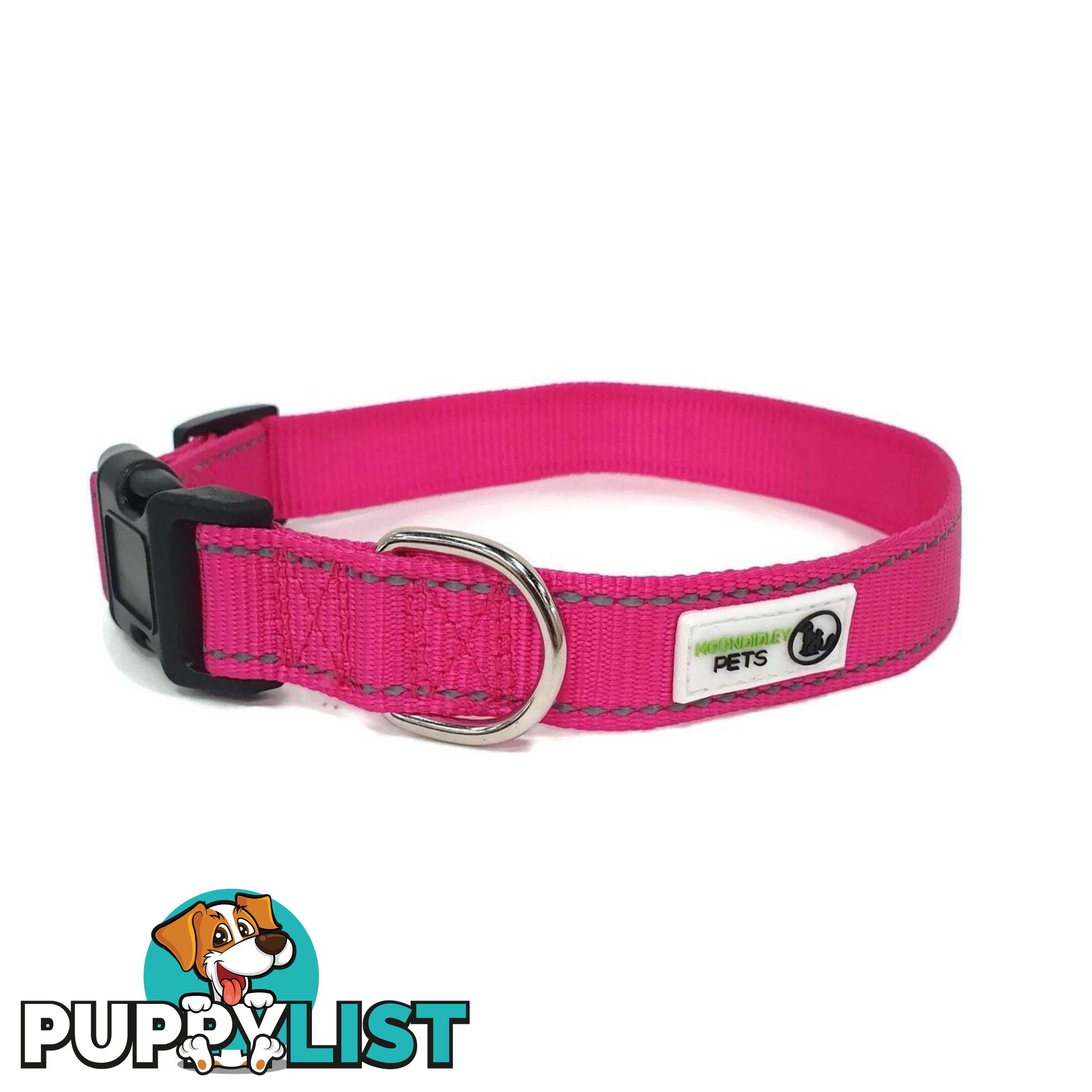 Nylon w/Reflective Stitching Dog Collar - Moondidley Pets - MDPCOLREFSPNK