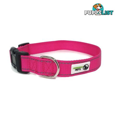 Nylon w/Reflective Stitching Dog Collar - Moondidley Pets - MDPCOLREFSPNK