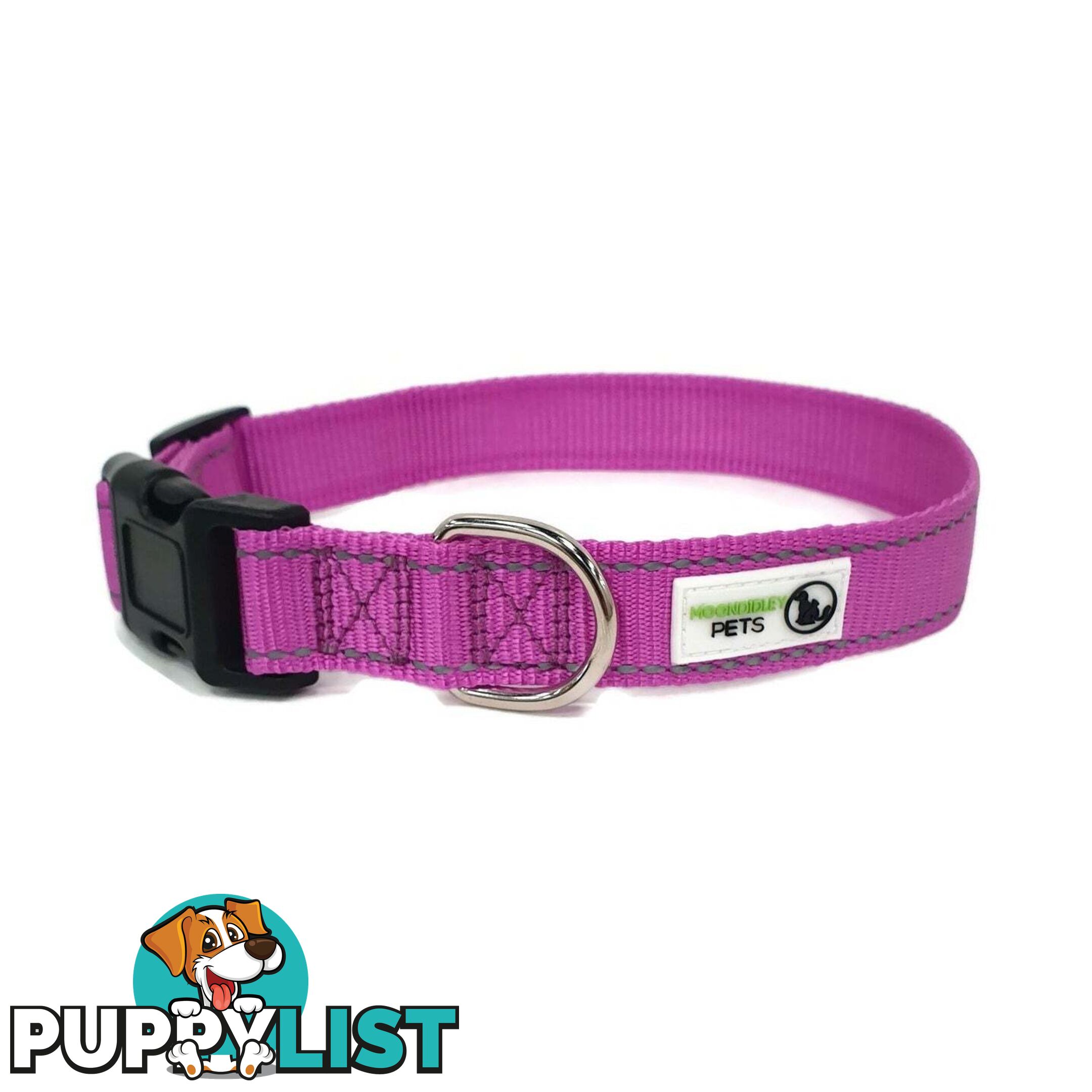 Nylon w/Reflective Stitching Dog Collar - Moondidley Pets - MDPCOLREFSPNK