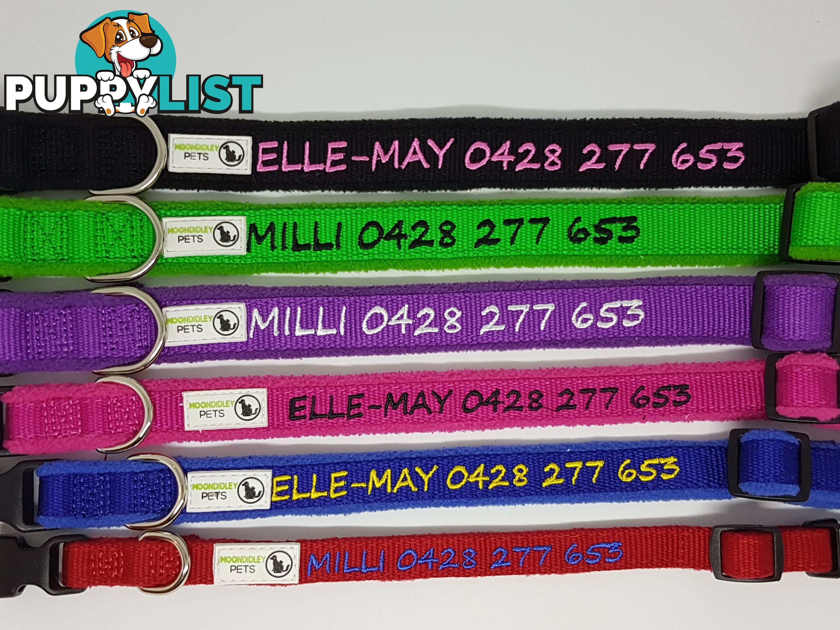 Doggie ID Collar Bamboo Fibre Fleece Padded Personalised Embroidered - CCB-CO-NP5-MBK-NO
