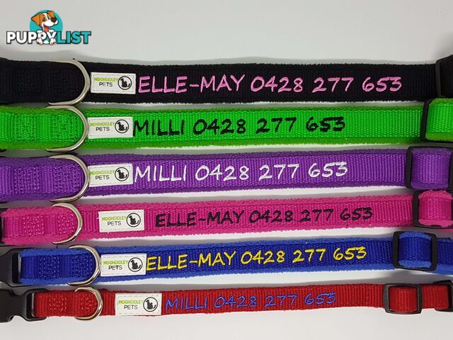 Doggie ID Collar Bamboo Fibre Fleece Padded Personalised Embroidered - CCB-CO-NP5-MBK-NO