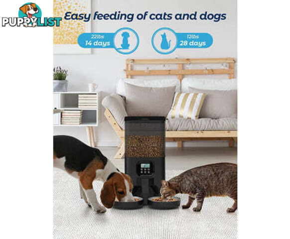 YES4PETS 6L Automatic Digital Pet Dog Cat Feeder Double Food Bowl Dispenser - V278-PF-128D-FEEDER-6010-0014