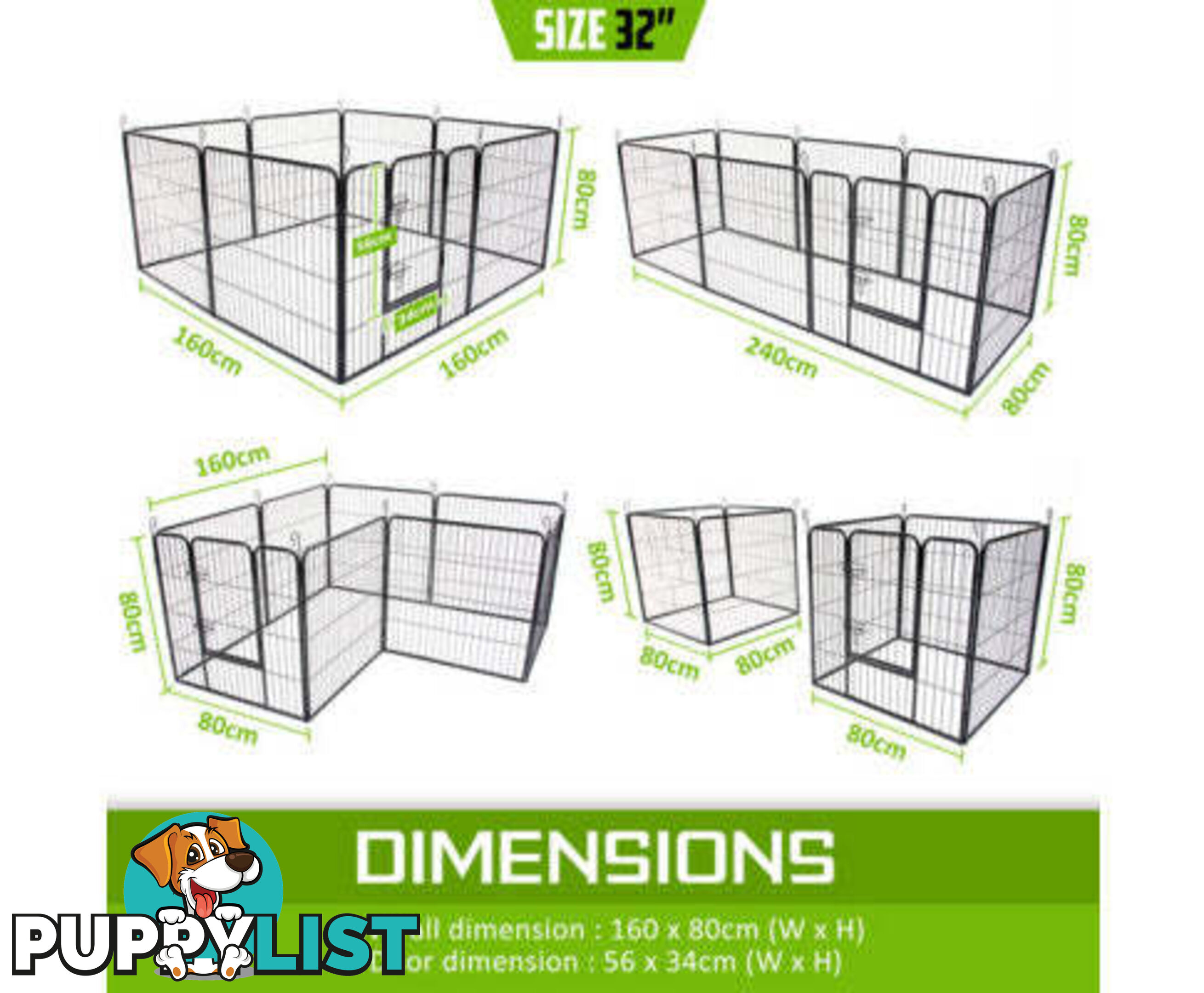 Paw Mate Pet Playpen Heavy Duty 8 Panel Foldable Dog Exercise Enclosure Fence Cage - V274-PET-PP32S