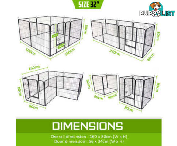 Paw Mate Pet Playpen Heavy Duty 8 Panel Foldable Dog Exercise Enclosure Fence Cage - V274-PET-PP32S