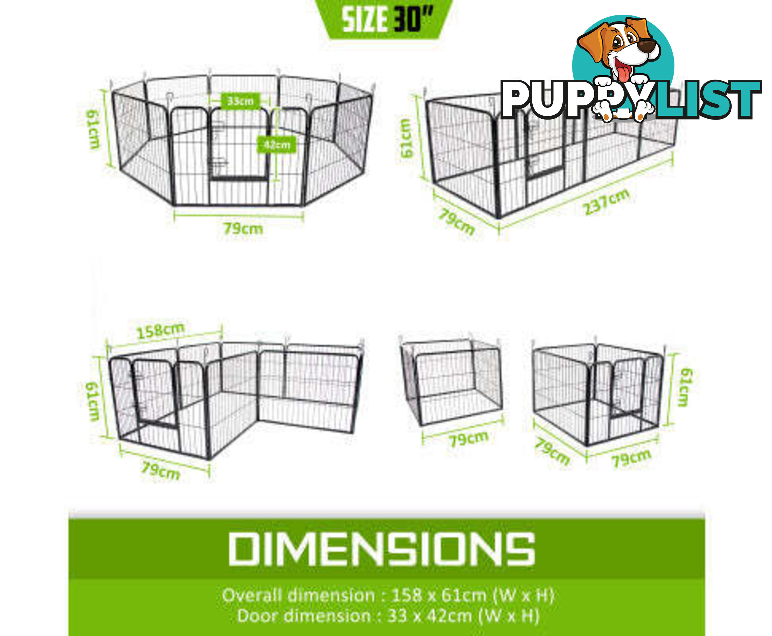 Paw Mate Pet Playpen Heavy Duty 8 Panel Foldable Dog Exercise Enclosure Fence Cage - V274-PET-PP32S