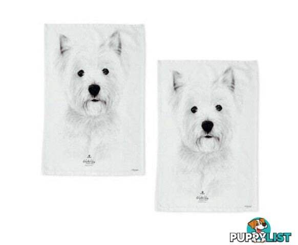 Set of 2 Delightful Dogs Cotton Kitchen Tea Towels - V442-LDE-TEAT-LABRADORSETOF2-WHITE-RE