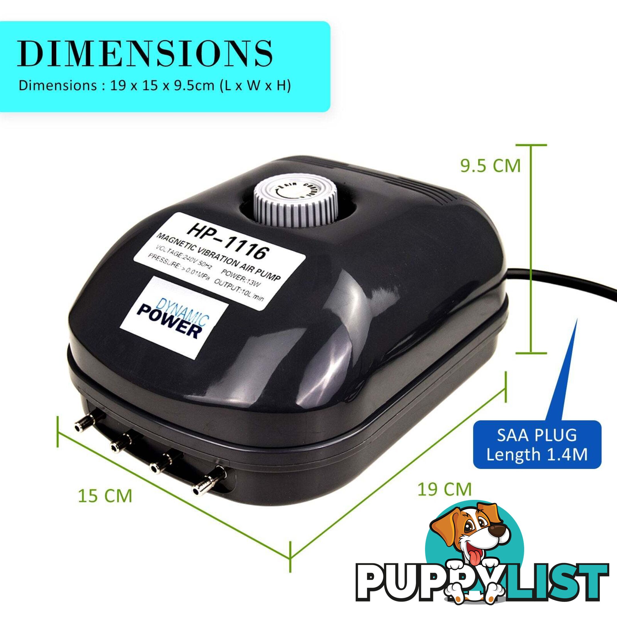 Aquarium Air Pump Oxygen Hydroponic 4 Outlet 360L/H 13W - V274-AQ-AP13