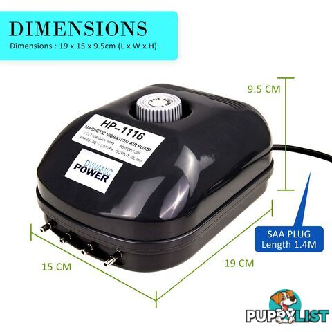 Aquarium Air Pump Oxygen Hydroponic 4 Outlet 360L/H 13W - V274-AQ-AP13