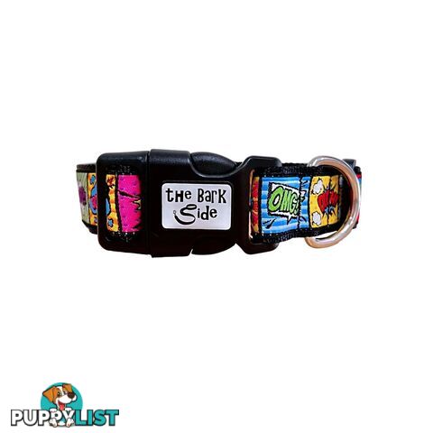 Comic Mania Dog Collar / XS - L - Hand Made by The Bark Side - TBSCOMXSGRN