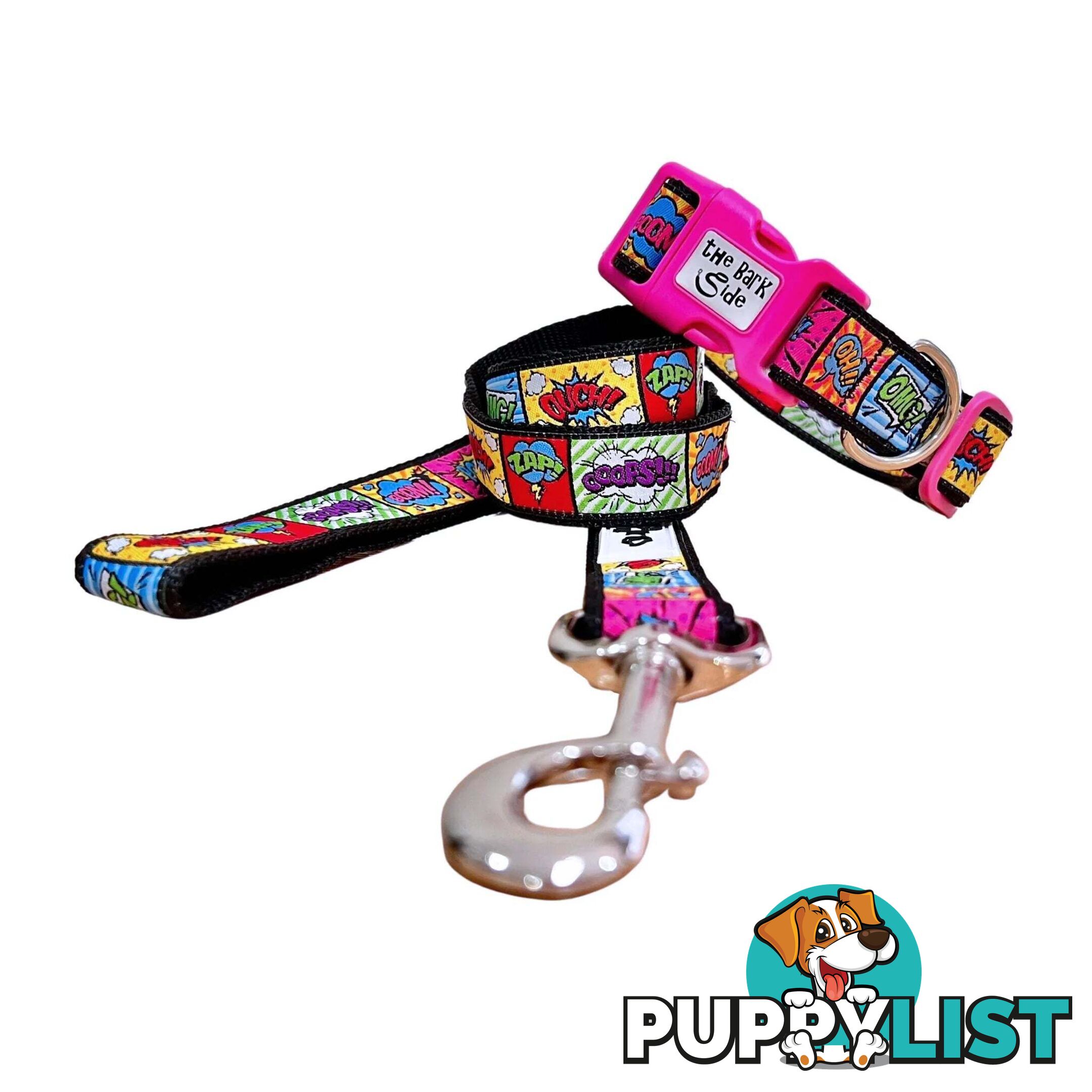 Comic Mania Dog Collar / XS - L - Hand Made by The Bark Side - TBSCOMXSGRN