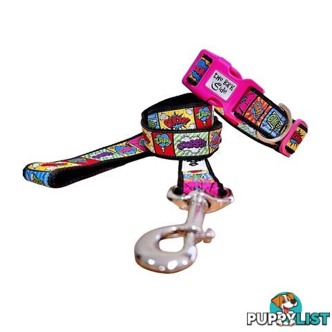 Comic Mania Dog Collar / XS - L - Hand Made by The Bark Side - TBSCOMXSGRN