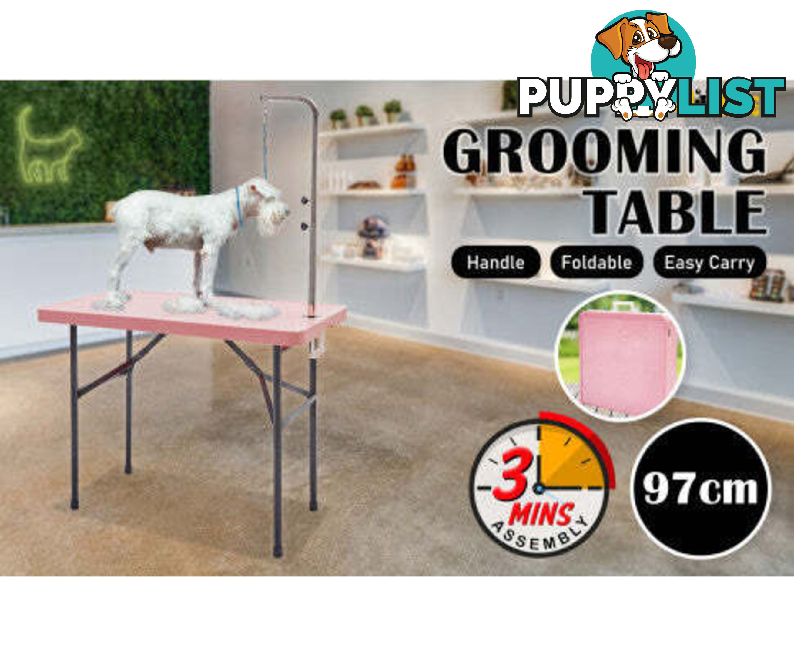 Paw Mat Dog or Cat Pet Grooming Salon Table Foldable and Adjustable - V274-PET-PGT97-WH