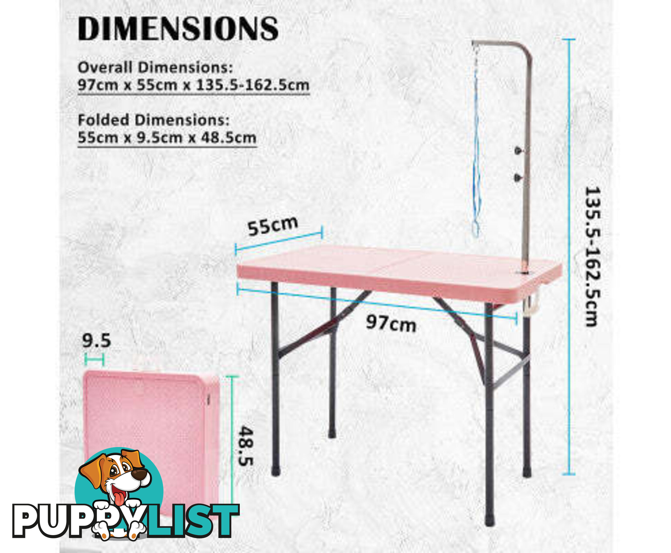 Paw Mat Dog or Cat Pet Grooming Salon Table Foldable and Adjustable - V274-PET-PGT97-WH