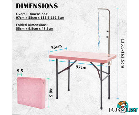 Paw Mat Dog or Cat Pet Grooming Salon Table Foldable and Adjustable - V274-PET-PGT97-WH