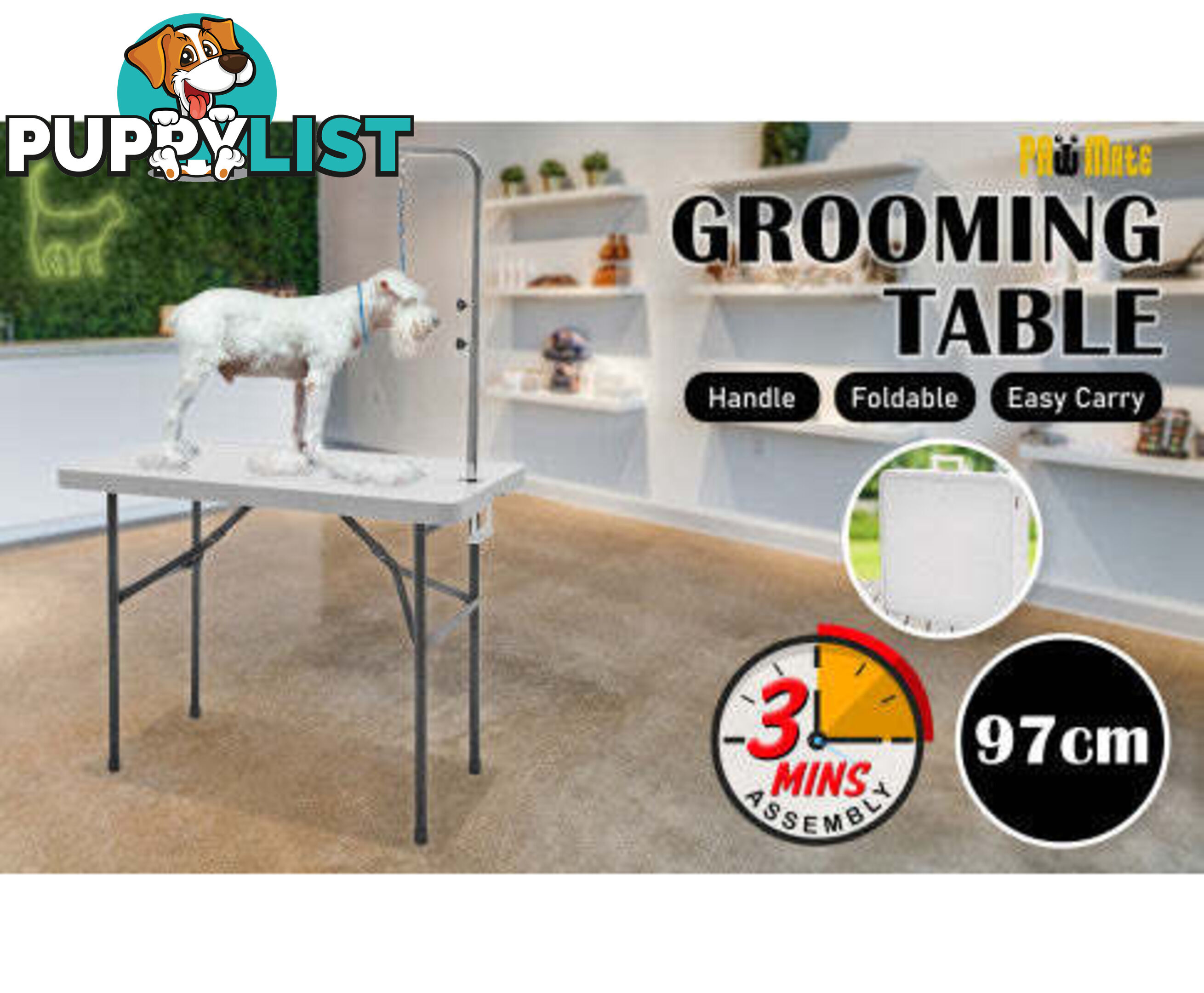 Paw Mat Dog or Cat Pet Grooming Salon Table Foldable and Adjustable - V274-PET-PGT97-WH